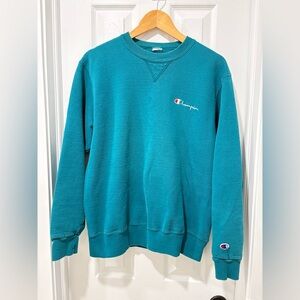 Vintage Champion Men's Teal Sweater small / medium cut tag 90s